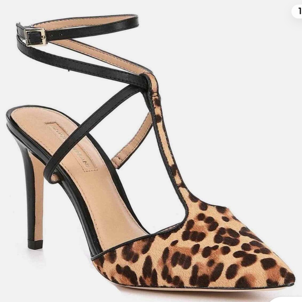 ANTONIO MELANI 'Molone' Women's Slingback Heels Cheetah T-Strap Pointed Toe Sz 7
